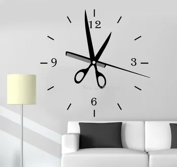 

Newest Creative Wall Decals Hair Salon Clock Fashion Watches Big Wall Clock Sticker DIY Livingroom Decor Barbershop Style LA453