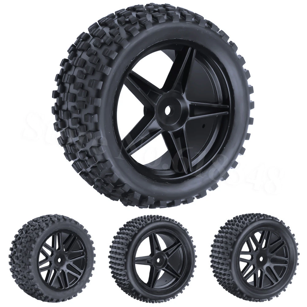 4Pcs Rubber 1:10 Front&Rear Buggy Tires&Wheel 12mm Hex For HSP RC Off-Road Car 