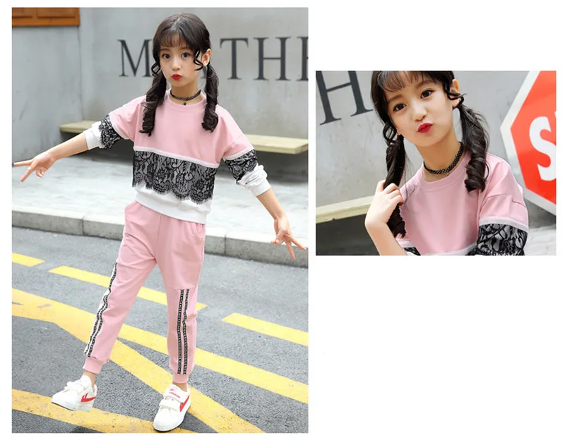 spring girls lace clothing sets kids clothes tracksuits sport suit (5)