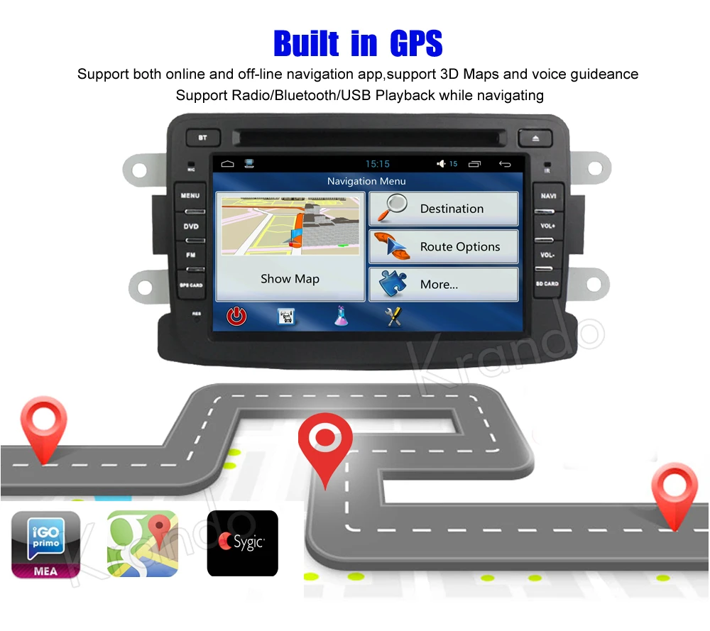 Top Krando 7" Android 8.0 car navigation multimedia system for RENAULT DUSTER audio radio gps dvd player WIFI 3G DAB+ 2