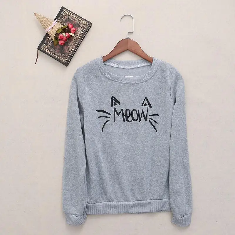 

Autumn Black Grey Charm Women Long Sleeve Letter Print Tops Jacket Coat Cozy Sweatshirt