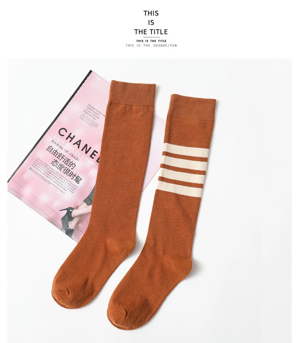 High Quality Sexy Women's Fashion Color Classic Striped Knee-Length Stockings Cotton Female New Ladies Cute Campus Student Style (2)