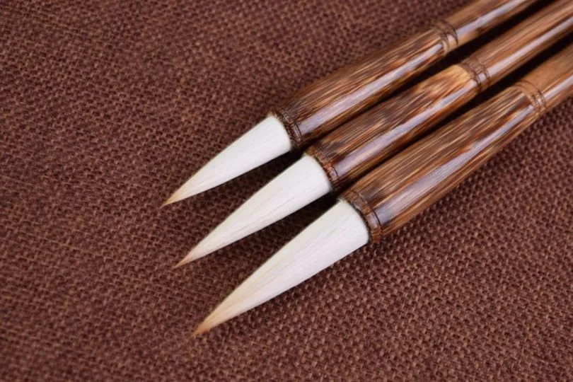 Китайская кисть коричневая бамбуковая щетка белая шерсть и волчий наконечник для волос универсальная каллиграфическая ручка