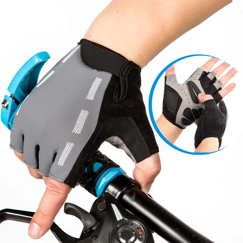 1Pair Bicycle With Gel Padded Lycra Workout Mittens Gray/Black Men Semi