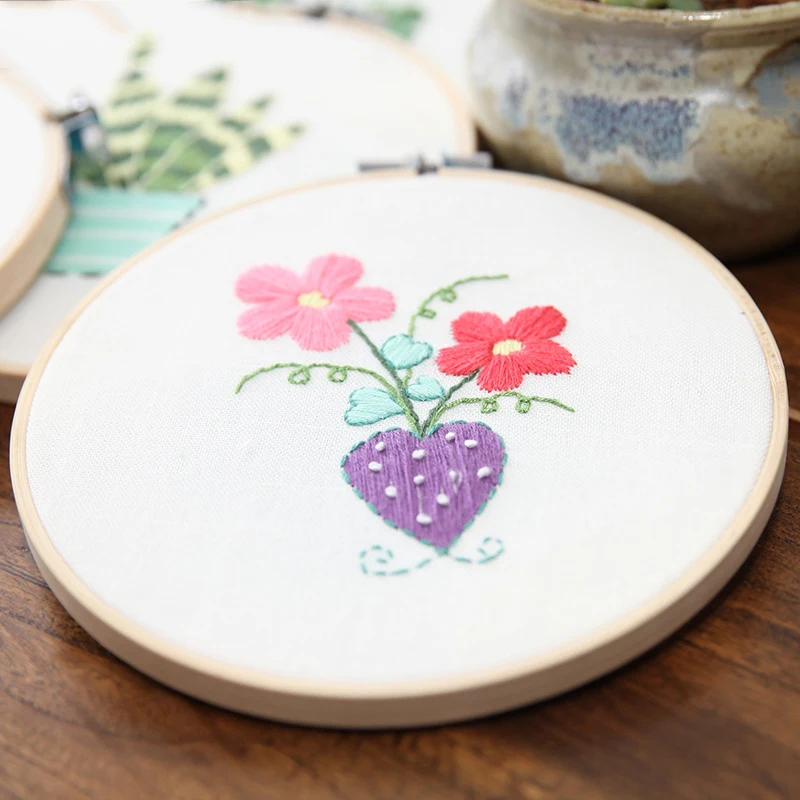DIY 3D Ribbon Flowers Embroidery Set with Frame for Beginner Needlework Kits Cross Stitch Series Arts Crafts Sewing Decor-17