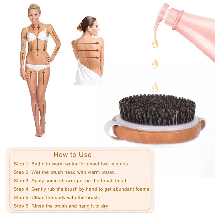 TREESMILE Dry Brushing Body Brush Exfoliator Skin Wooden Horse Hair Body Bamboo Round Massage Bath Brush Bathing Brush D40 5
