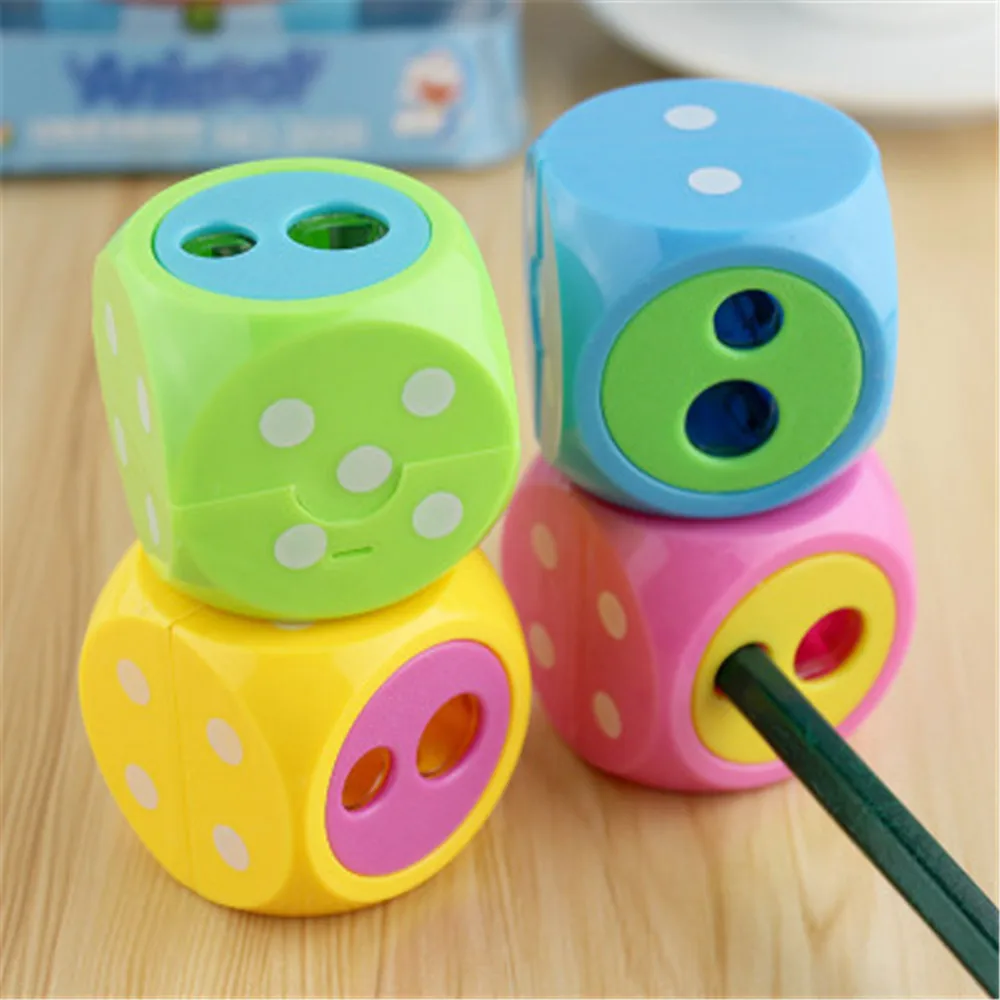 1 Pcs Large Candy Color Kawaii Cartoon Dice Shape Pencil sharpener size double hole Creative for Student School Stationery Gift