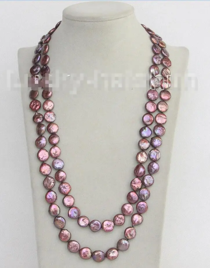 

Free shipping hot sale Women Bridal Wedding Jewelry >>length 48" 12mm coin fastener wine red freshwater pearls necklace