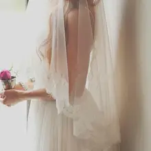 Романтический Дешевые Люкс Покрывал Один Слой Нажатием Длина Свадебная Фата с Края Шнурка Белый Кот Покрывалами для Невесты