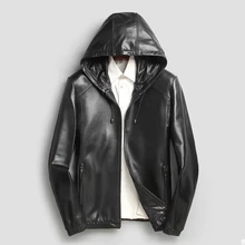 YOLANFAIRY/мужские Куртки из натуральной овечьей кожи; сезон весна-осень; пальто с капюшоном; высокое качество; casaca de cuero genuino hombre MF420
