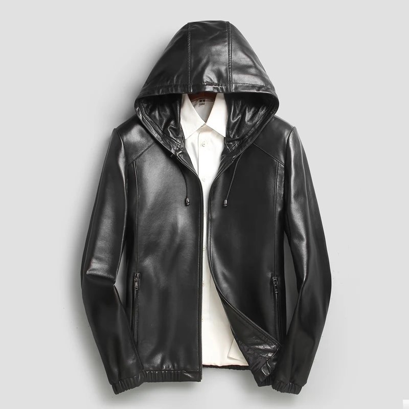 

YOLANFAIRY Real Sheepskin Leather Jackets Men Spring Autumn Hooded Coats Top Quality casaca de cuero genuino hombre 2020 MF420