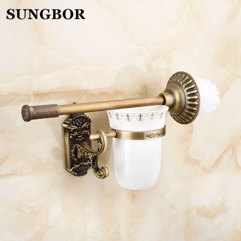 Antique brass bathroom toilet brush holder