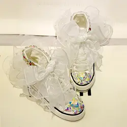 Женская Вулканизированная обувь с кружевом и цветными стразами, визуально увеличивающие рост женские ботильоны для девушек и женщин