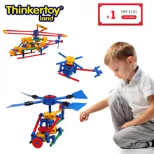 

Thinkertoy Land 127 PCS Self-Locking Bricks Airplane Helicopter Planes Kids Building Blocks Toddles Creative Construction Toys