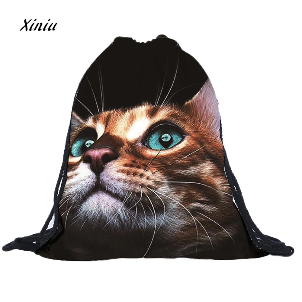 Hot Sale Unisex Cat Backpacks 3D Printing Bags Drawstring Backpack For School Bag Student