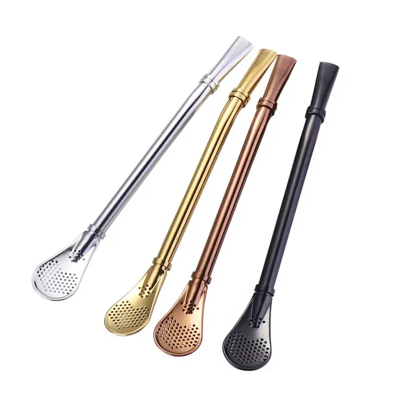 Eco Friendly Shaker Coffee Filter Spoons Stainless Steel Spoon Straws Tea Strainer Tableware J2Y