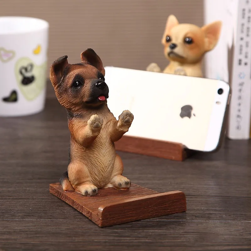 Universal Cell Phone Holder Wood Grain Resin 3D Animal Cute Pet Smart Dog Desk Decor Stand Bracket
