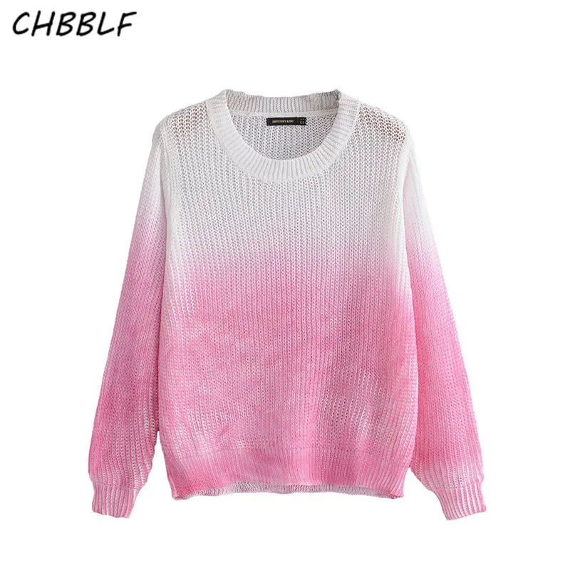 CHBBLF, Женские Элегантные вязаные свитера градиентного цвета, пуловеры с длинным рукавом, женские повседневные свободные топы JHN1035