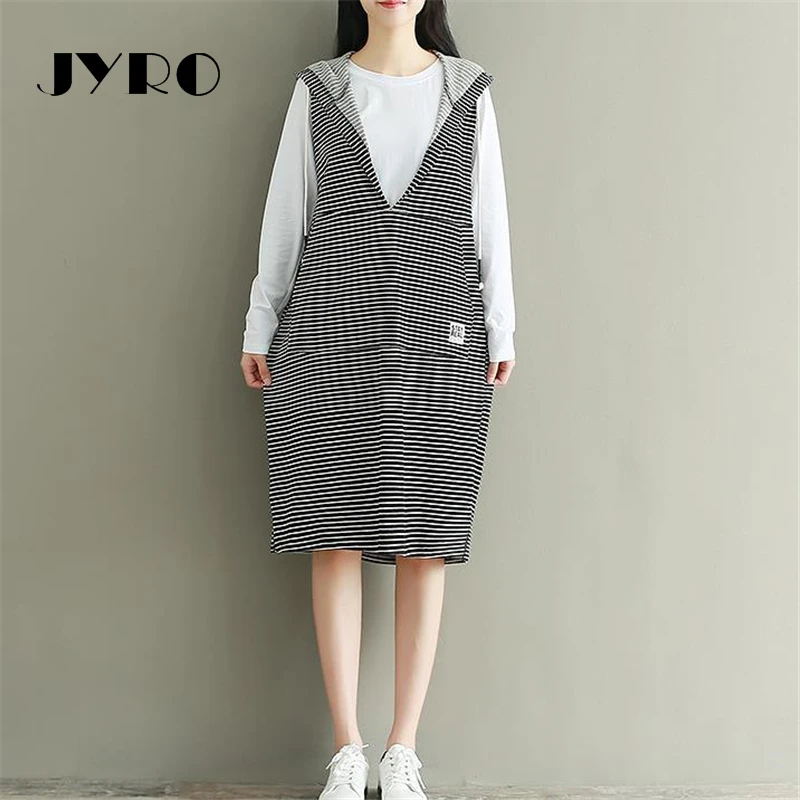 

JYRO Brand Mori Women's Dresses New Art Hooded Long Loose Large Size Knee Length Sleeveless Knitted Cotton Dress Women's Dress