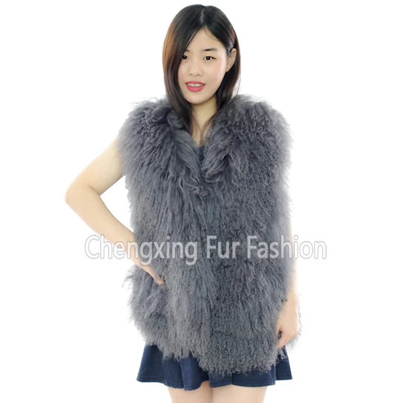 

CX-G-B-160G 2015 New European Ladies' Winter Genuine Mongolian Lamb Fur Vest