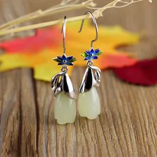 S925 серебряные ювелирные изделия ручной работы в народном стиле леди Нефритовая Орхидея(Hetian) нефрита, серьги с нефритом ювелирные изделия для девочек;