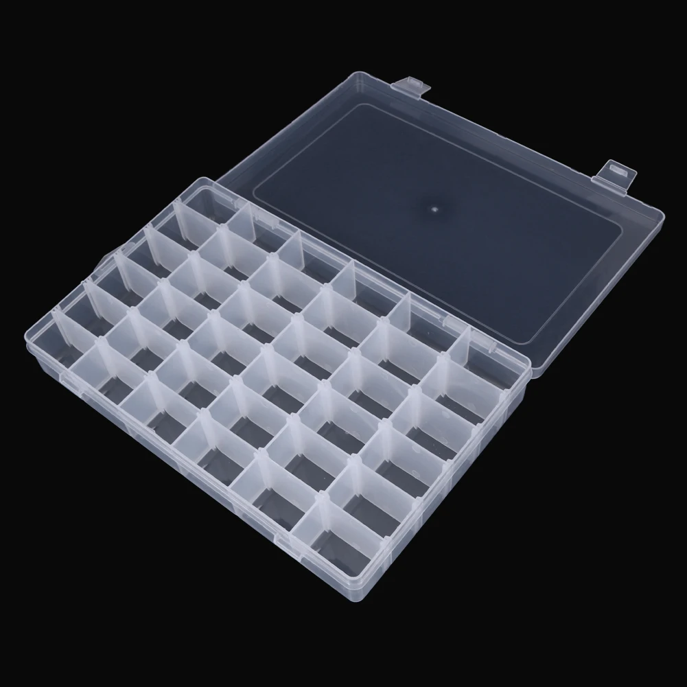 

Plastic 36 Slots Compartment Adjustable Jewelry Necklace Transparent Storage Box Little Object Holder Craft Organizer