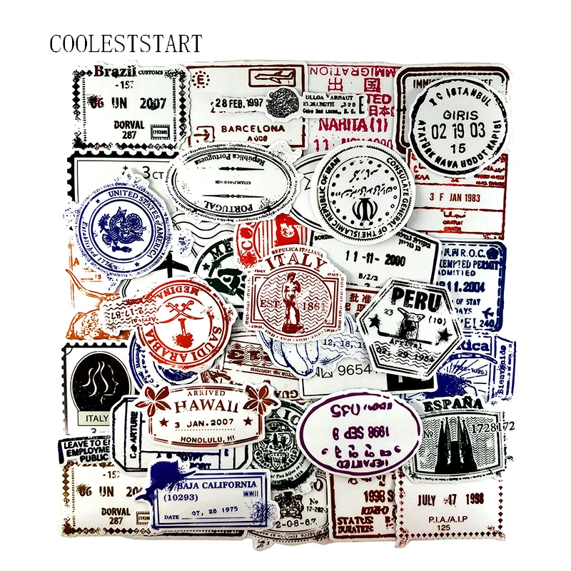 

50Pcs/pack Retro Stamps Graffiti Stickers Scrapbooks Motorcycle Skateboards Luggage Notebook Computers Refrigerator Stickers