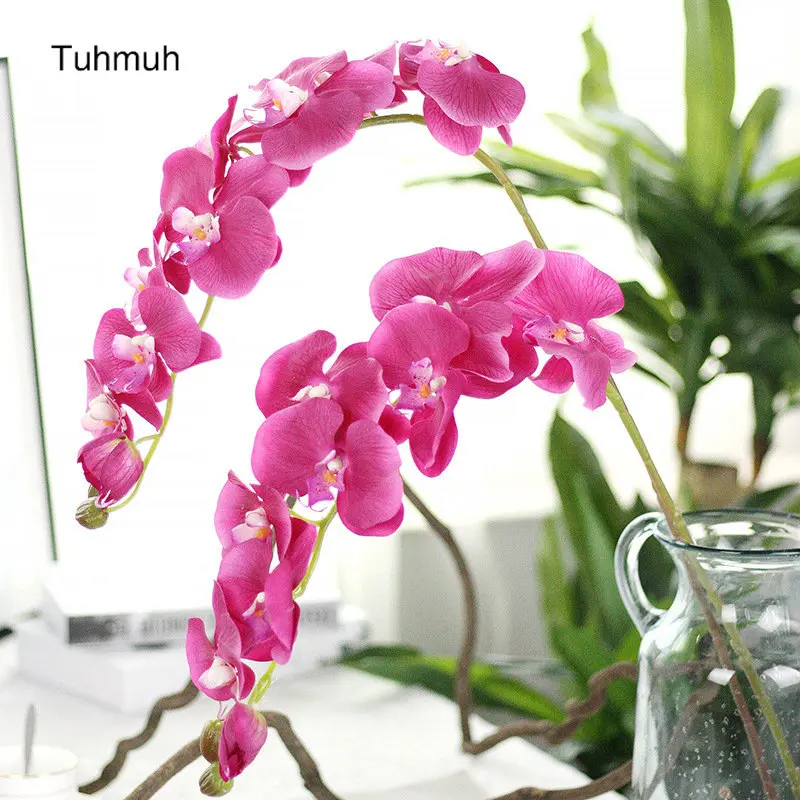 

8 Heads Gluing Vivid Artificial Flowers 96cm Silk Artificial Moth Orchid Fake Flower Butterfly Orchid Home Wedding Decoration