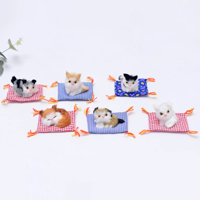 

2pcs/ Mini Cartoon Mat Cat Simulation Lifelike Lovely Little Sleeping Cat Mat Plush Animal Gifts For Kids Home or Car Decor