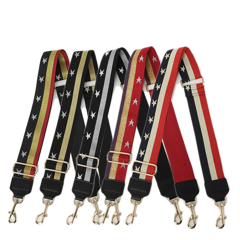

New Women Cross Body Bag Strap Stitching Color Stripes Star Pattern Ladies Handbag Shoulder Strap Bag Accessories Belt Bag Parts