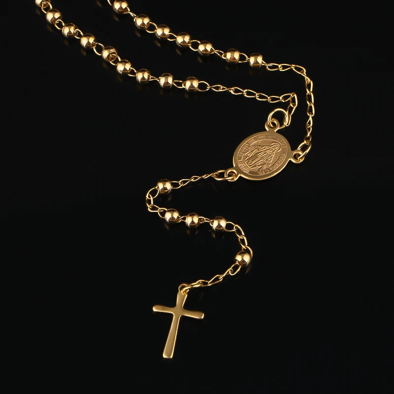 Olowu четки ожерелье для женщин Длинная цепочка из нержавеющей стали религиозная Мадонна монета крест кулон ожерелье s ювелирные изделия