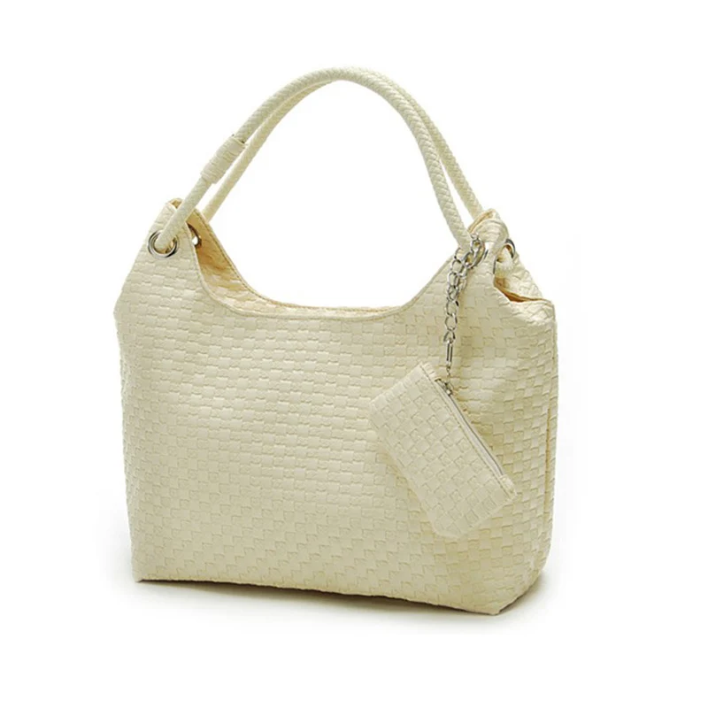 КУПОН черный белый абрикос красная роза Женщины Кожаные сумки Tote hobos Сумка леди Прекрасный вязание Плетеные Плетеный Ткачества