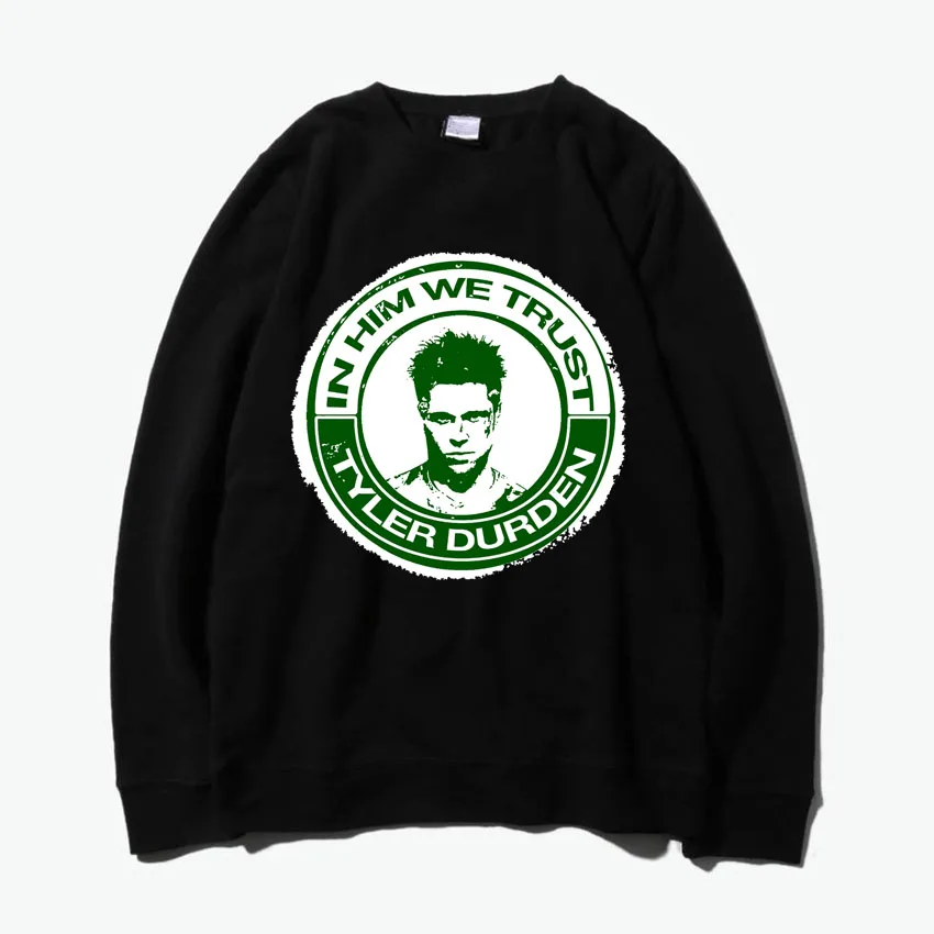 fight club in him we trust patchwork design o neck sweatshirt