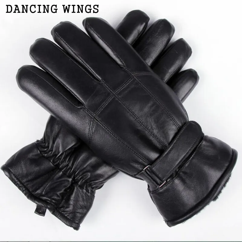 Winter Fashion Real Leather Wool Fur Men's Gloves Thick Warm Riding Driving Genuine Leather Gloves Black