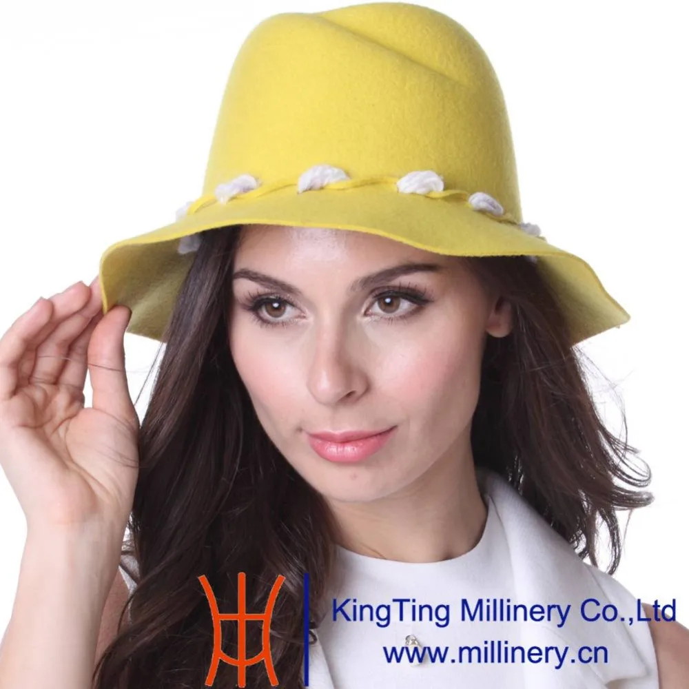 June's Young Women Hat Wool Floppy Hats Wide Brim Shine Color New Style Handcraft High Quality