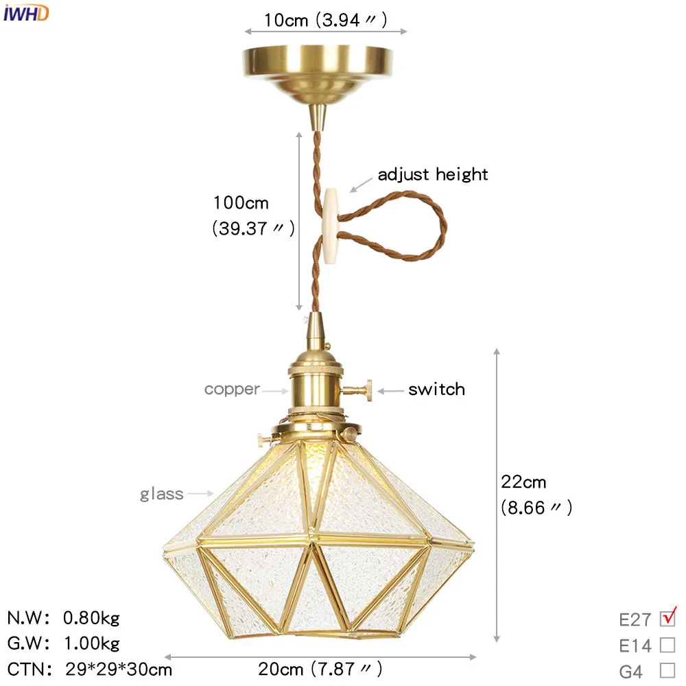 IWHD American Country LED Pendant Lamp Dinning Living Room Light Nordic Style Star Copper Glass Pendant Lights Fixtures Hanglamp