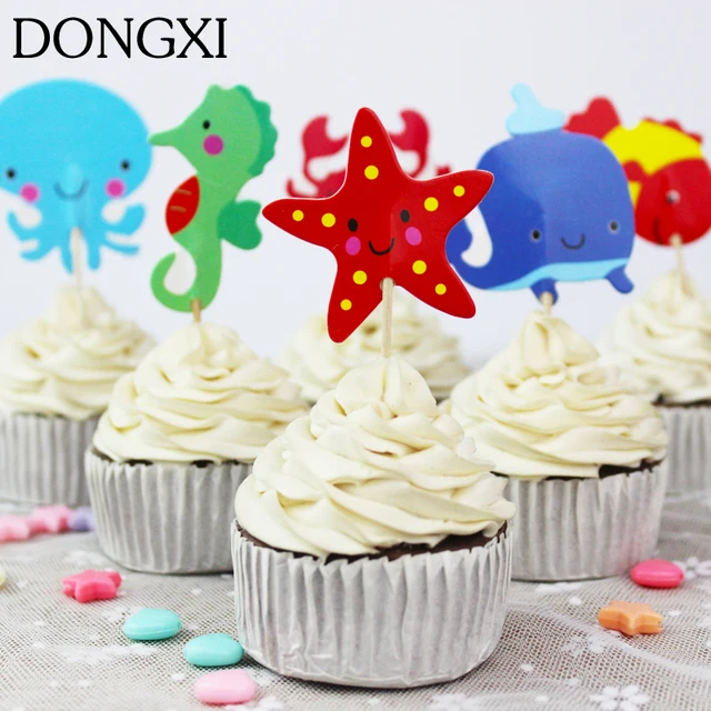 24pcs Fish Star Cupcake Toppers Picks Cartoon Theme Party 24pcs Fish Star Cupcake Toppers Picks Cartoon Theme Party