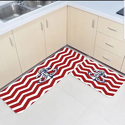 

2 Piece Kitchen Mats and Rugs Set Chevron Zigzag Anchor Home Deocr Non Skid Area Runner Doormats Carpet