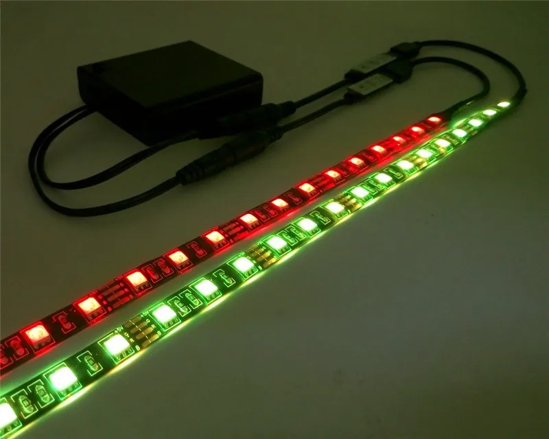 Светодиодная лента с двойным выходным аккумулятором 5050 RGB черная печатная плата IP20/IP65 водонепроницаемое освещение 4* AA батарея работает с 2 шт. RGB контроллер