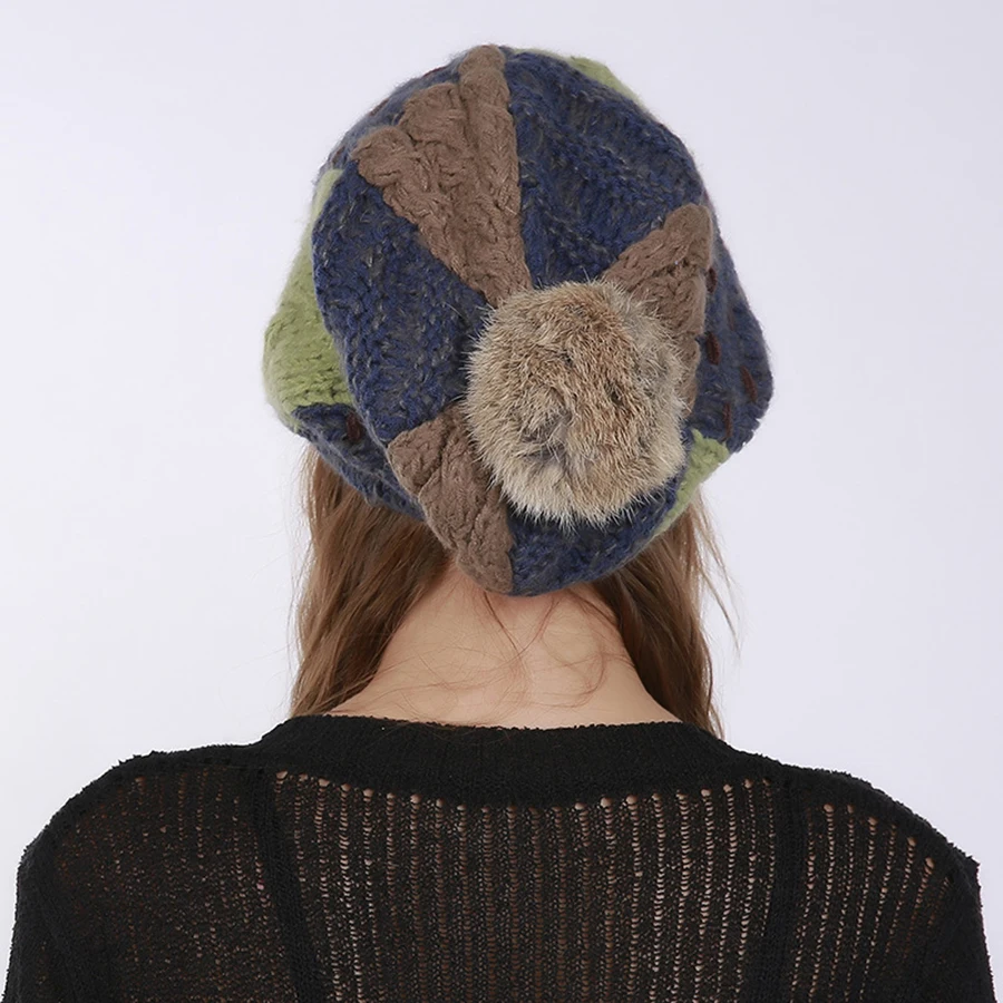 Зимняя вязаная шапка для Для женщин Для мужчин Теплая Лыжная Шапочка бини с помпоном Шапки Для женщин s меховым помпоном шапка