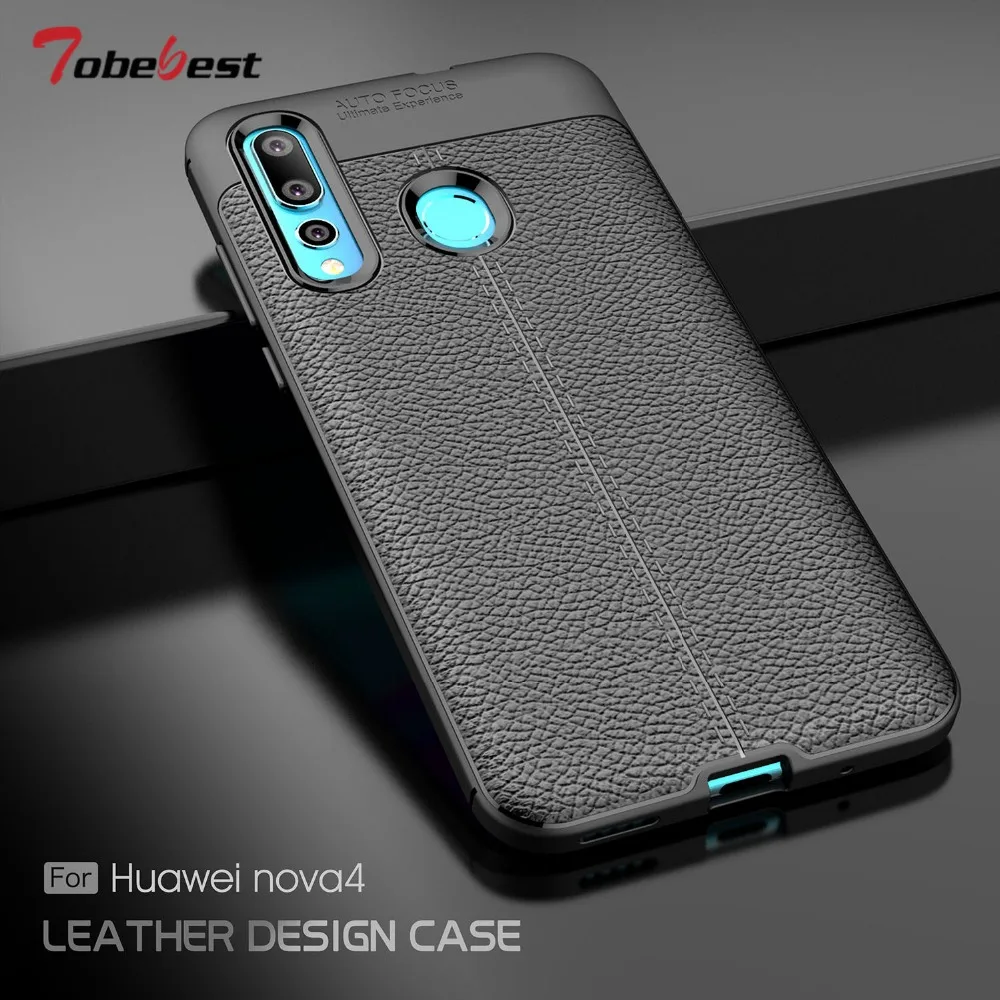 

Case For Huawei Nova 4 Case Cover Litchi Pattern Soft TPU Silicone Bumper Phone Case For Huawei Nova 4 Nova4 Back Cover Coque