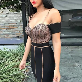 

New fashion sexy party dress tight dress women's dress short color lace stitching bandage dress 2019 summer women's wholesale