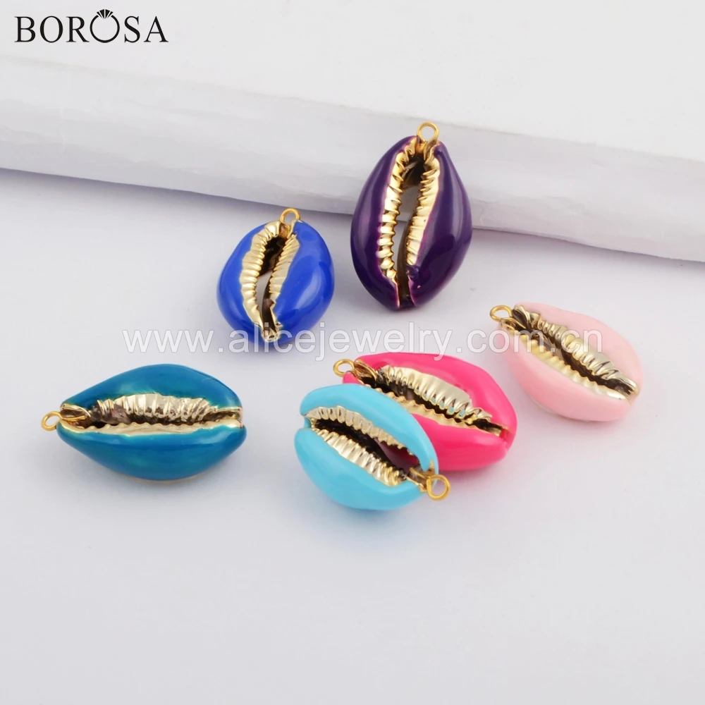 

BOROSA Summer Style Jewelry 10PCS Gold Color Rainbow Cowrie Shell Pendant Mixed Colors Shell Charms for Necklace Making WX1075
