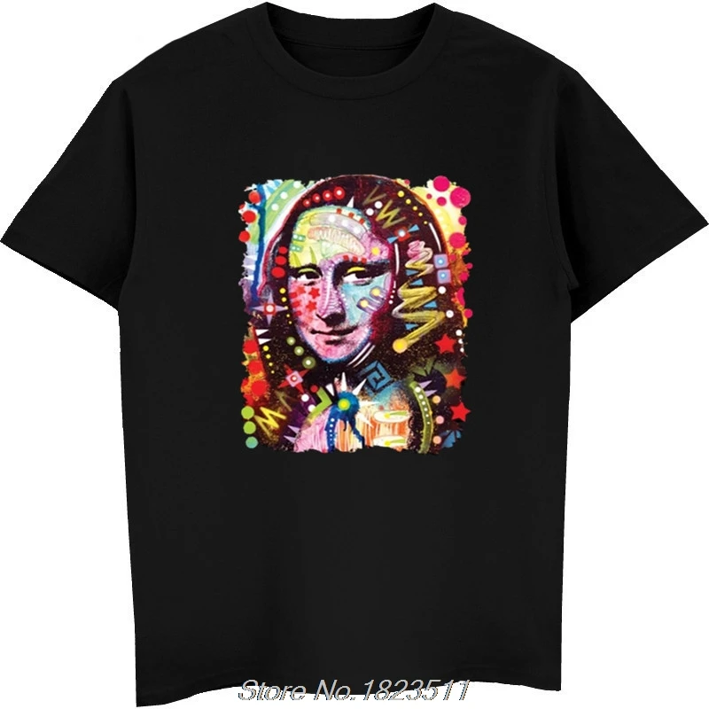 Fashion T shirt Mona Lisa Neon Multicolor Black Tee Leonardo Da Vinci ...