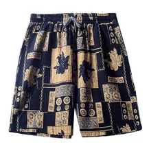 Модные льняные мужские повседневные шорты с принтом, пляжные шорты с завязками и карманами, облегающие пляжные шорты для серфинга и плавания dg4