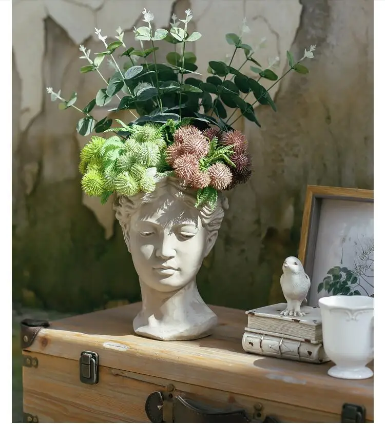 Главная двор ящик для комнатных растений, творческийпортрет Ретро головка гипса цементный орнамент ваза цветочный горшок греческой богини статуя ремесло искусство украшения