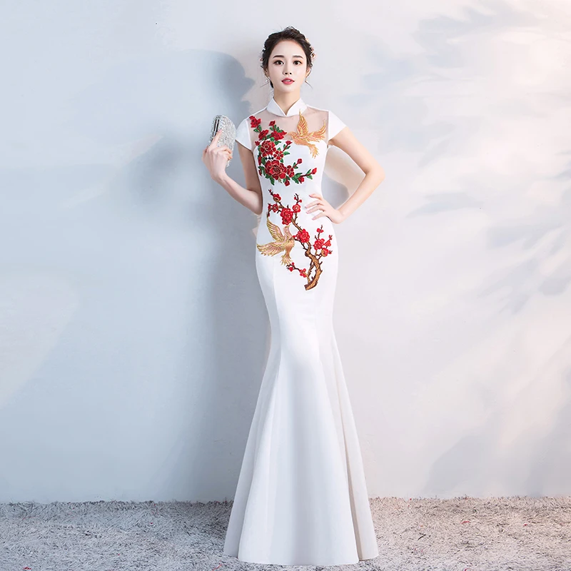 Традиционный китайский вечернее Ципао платье белый Феникс Длинные Qipao Шанхай Восточный стиль Китай очарование Xxxl Feminino Винтаж