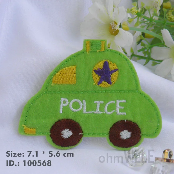 

100568 Green Police Car Iron-On Patches "Easy To Apply, Just Iron-On" Guaranteed 100% Quality +Free Shipping