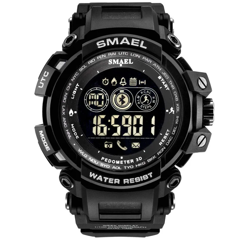 SMAEL, мужские наручные часы, умные, водонепроницаемые, электронные часы, Bluetooth, мужские, Relogio, спортивные, мужские часы, для Android, IOS, телефона - Цвет: BK