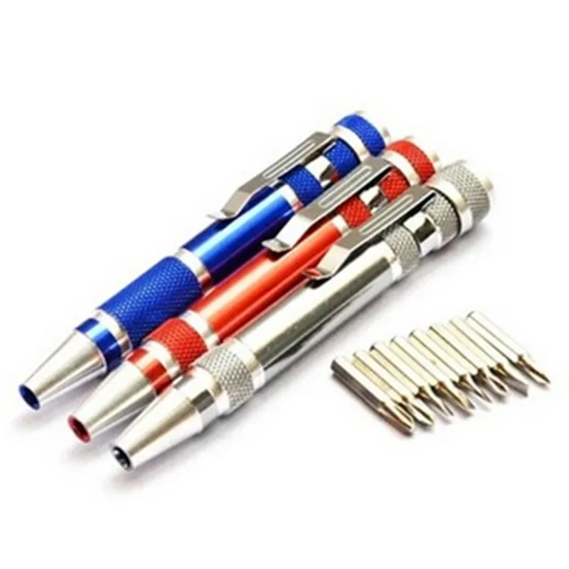 8 in 1 Aluminum Precision Screwdriver Set Pen Style Mini Torx Slotted Screw Driver Portable Multi